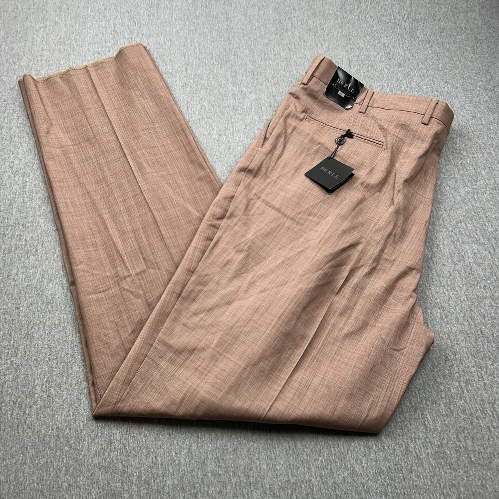 Berle Red‎ Flat Pleated Black Label Dress Pants Men's 42x38.5 Wool UNHEMMED NEW